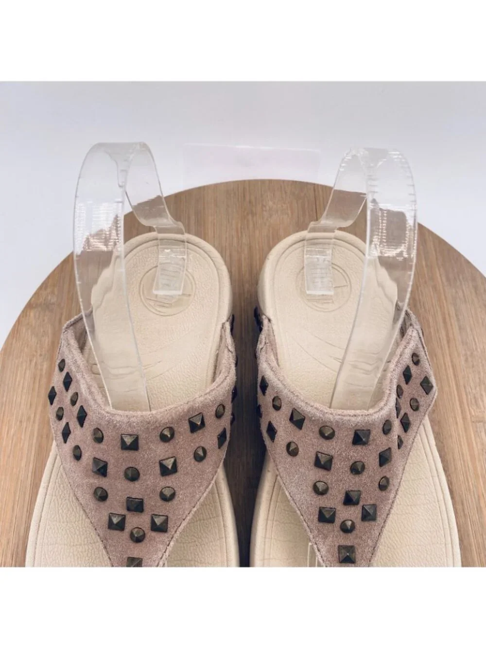 Fitflop Sandals Womens 7 38 Tan Suede Wedge Recovery Studded Flip Flop